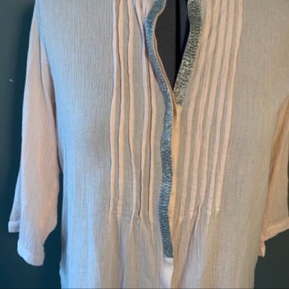 Chico’s Button Down Blouse Light Pink Beaded - Picture 6 of 9